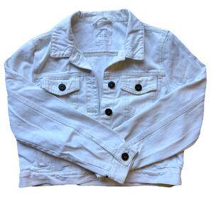 Cotton-On Womens Jean Jacket Sz 6 Off White Ivory Trucker Chore Cropped Denim